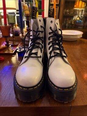 Dr. Martens White Jadon Lace-Up Platform Boots